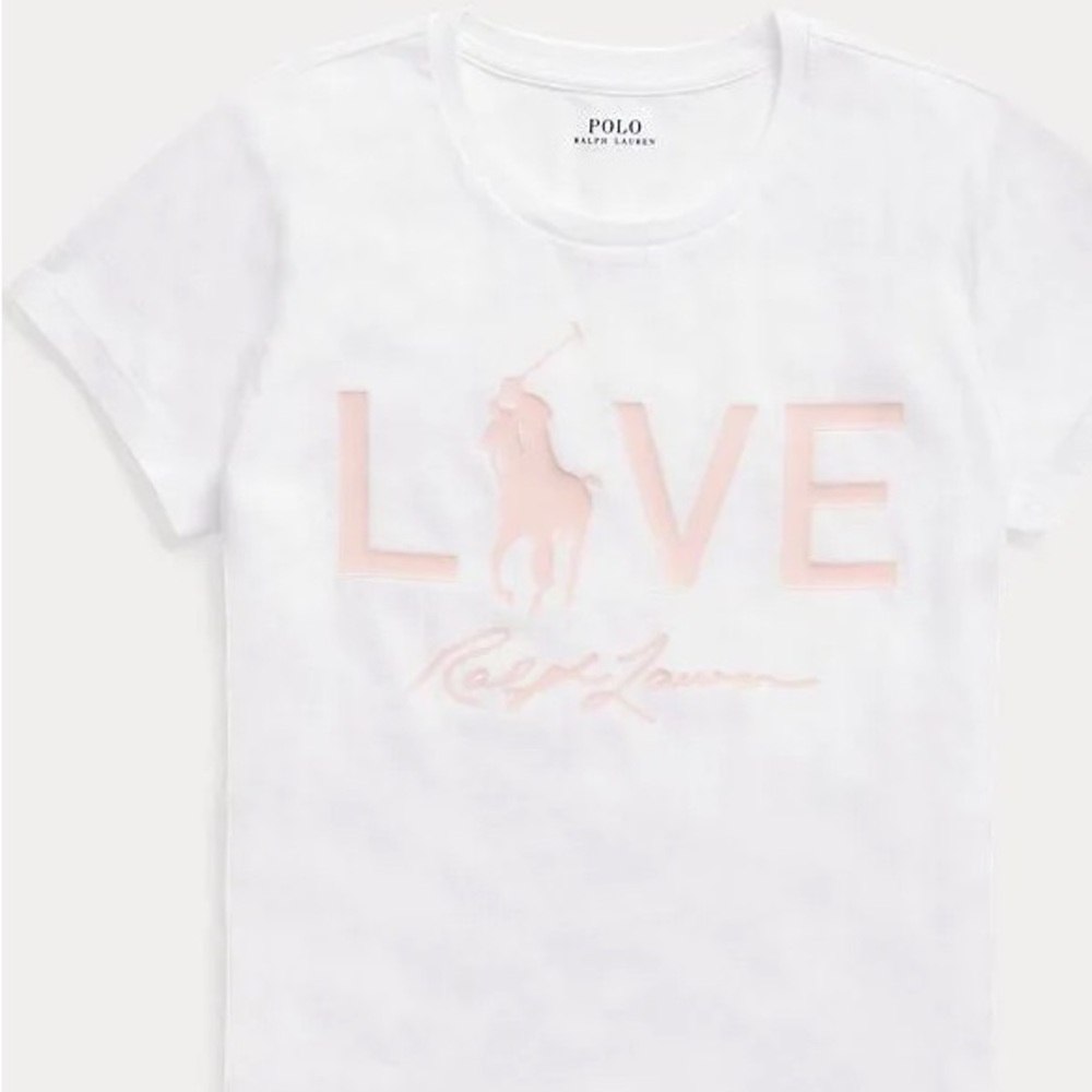 Ralph Lauren White Tee with Pink Logo